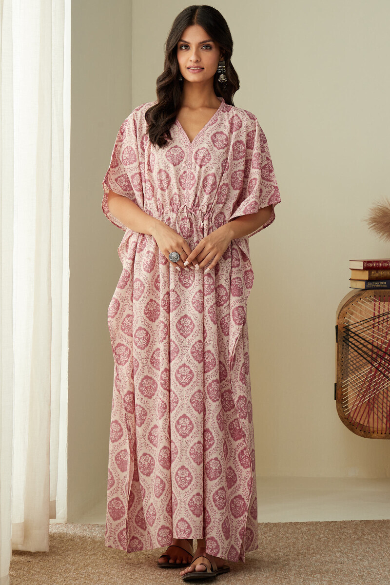 Pink Hand Printed Cotton Kaftan