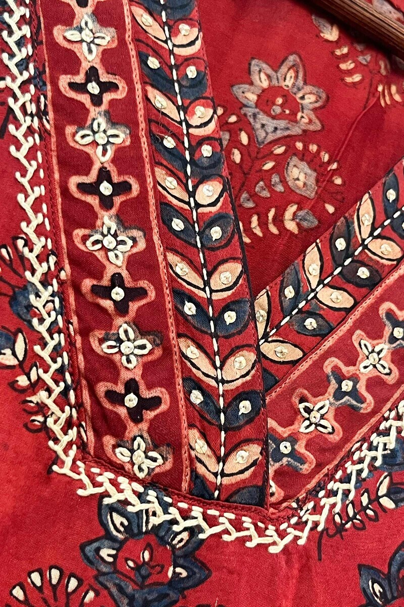 Ajrak Hand Block-Printed Straight Modal Satin Kurta