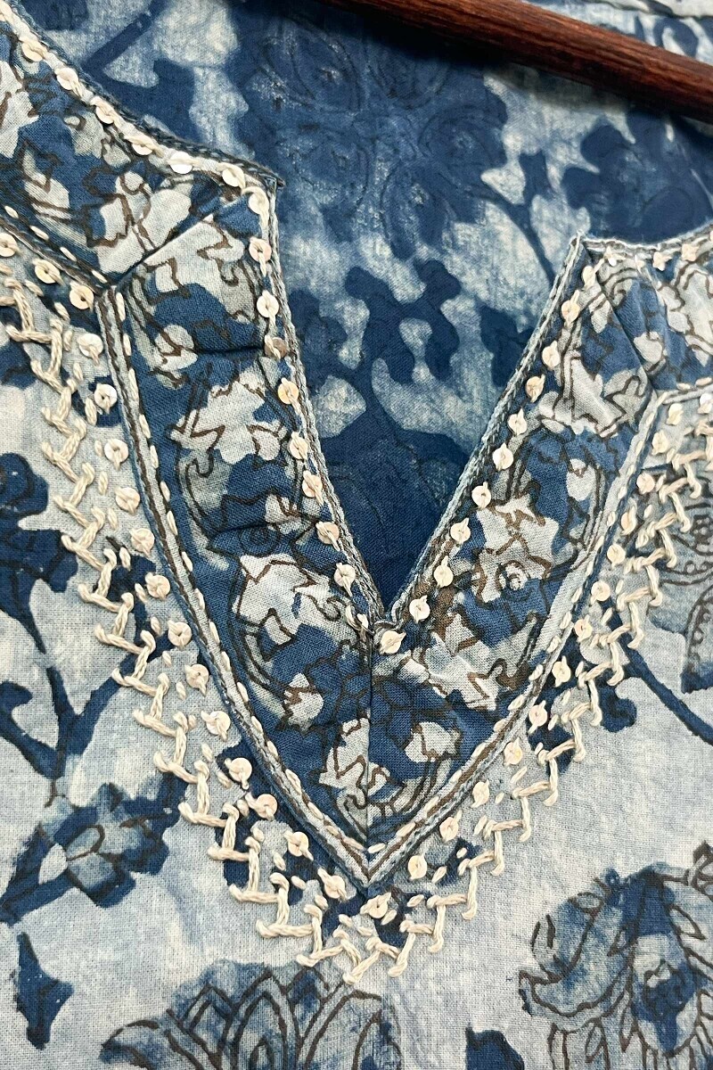 Akola Hand Block-Printed Straight Cotton Kurta