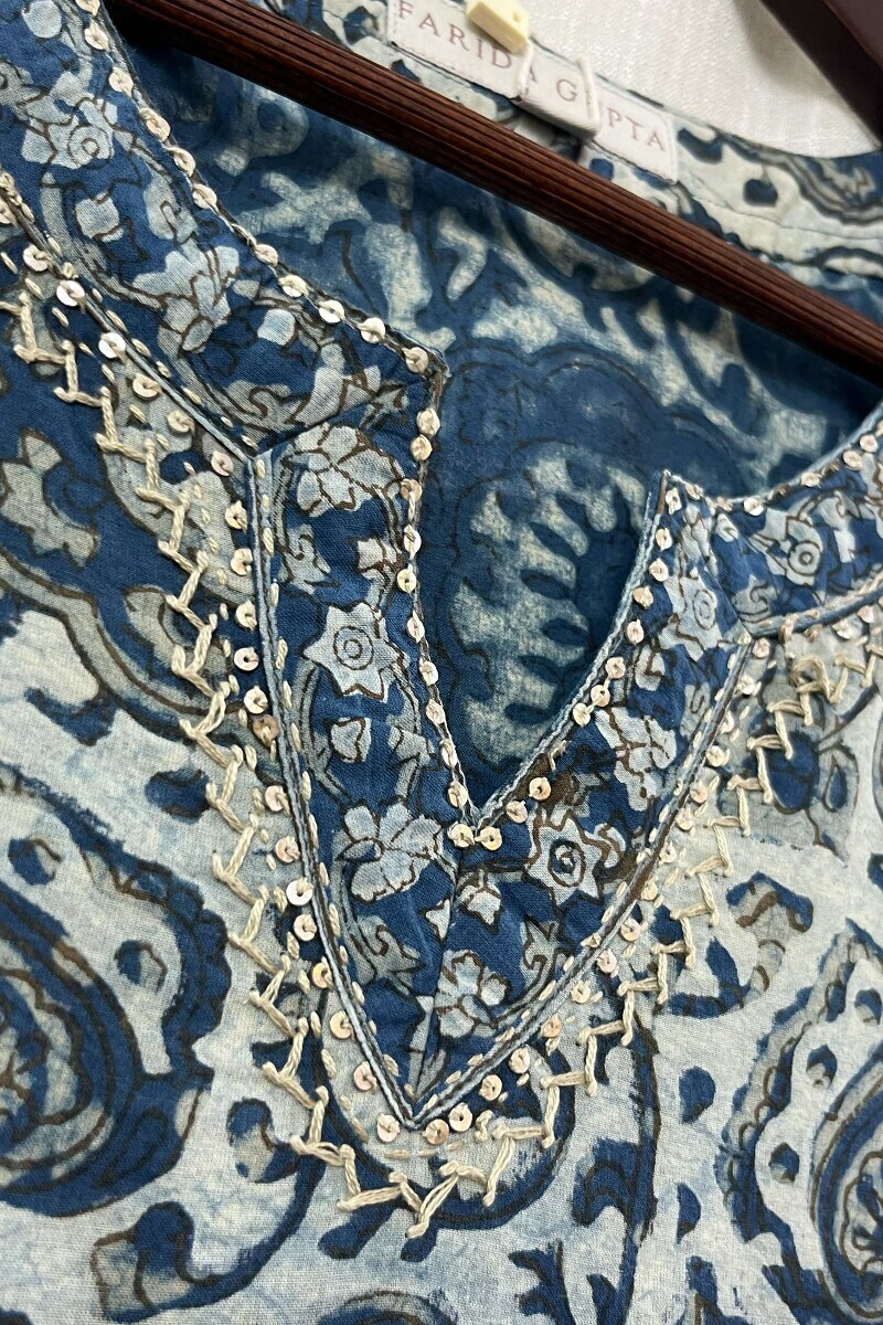 Akola Hand Block-Printed Straight Cotton Kurta