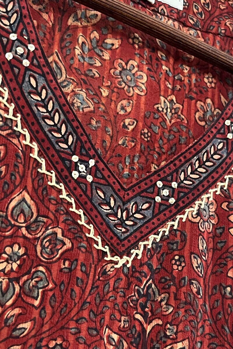Ajrak Hand Block-Printed Straight Cotton Dobby Kurta