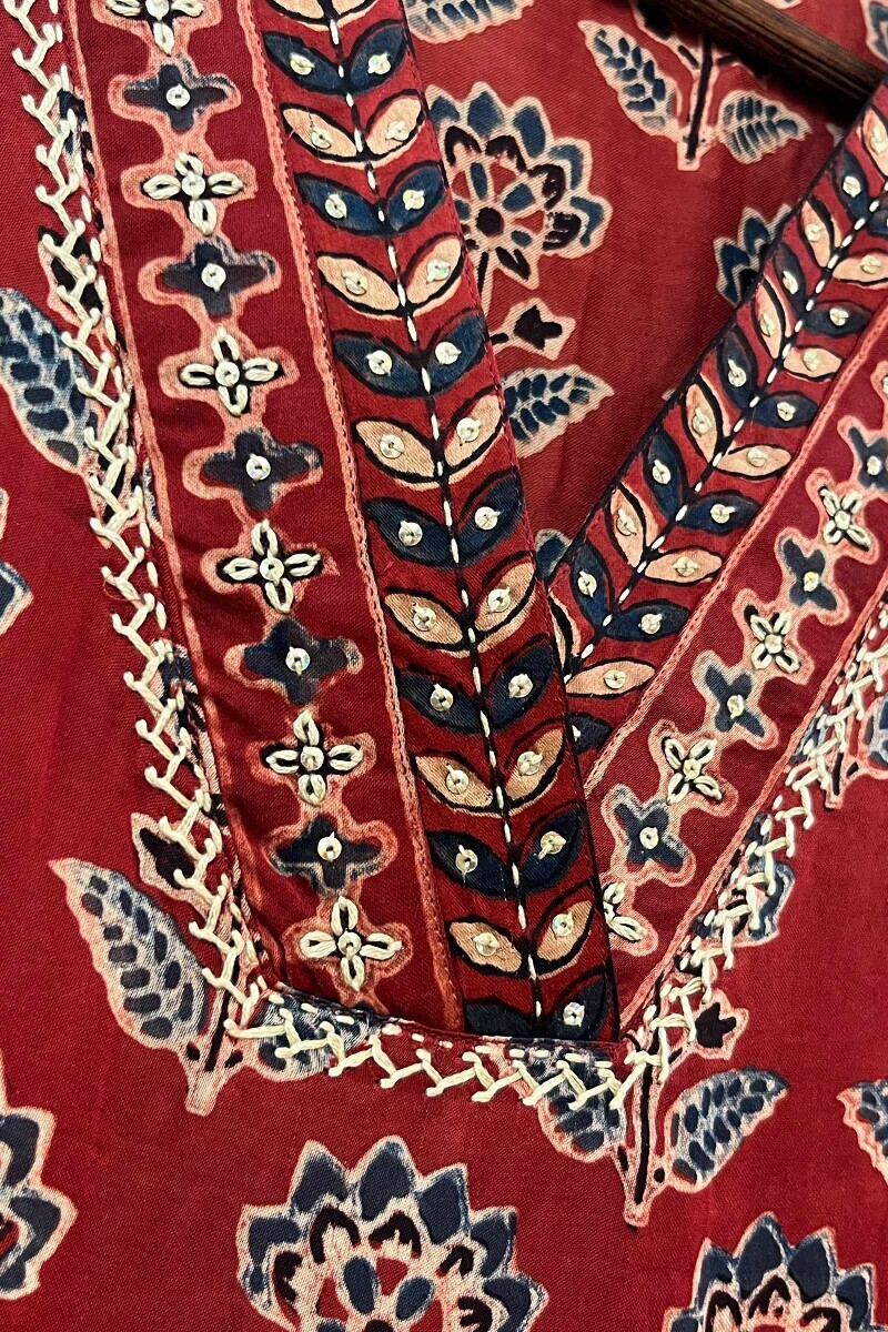 Ajrak Hand Block-Printed Straight Modal Satin Kurta