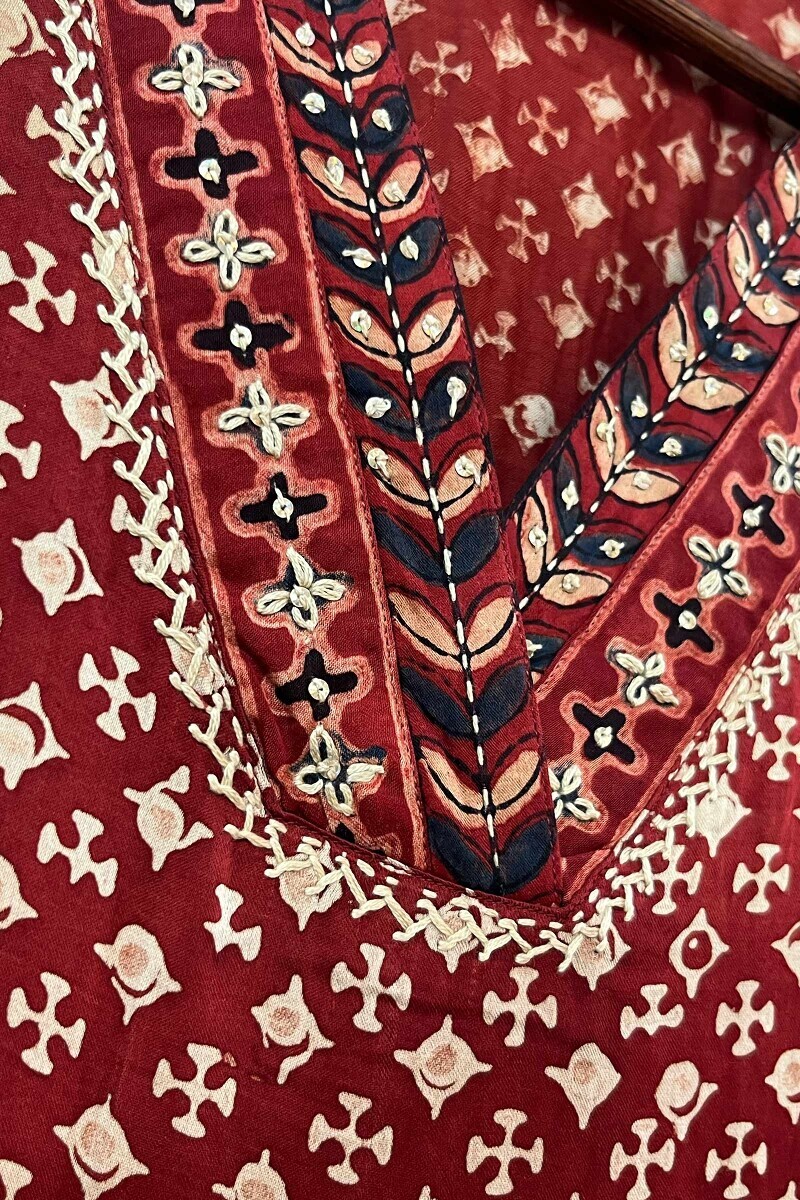 Ajrak Hand Block-Printed Straight Modal Satin Kurta