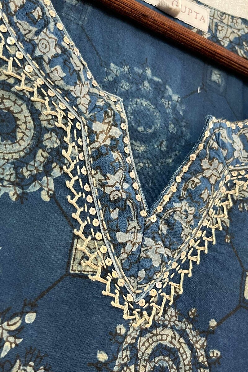 Akola Hand Block-Printed Straight Cotton Kurta
