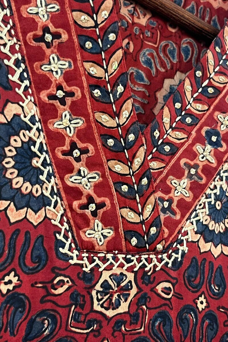 Ajrak Hand Block-Printed Straight Modal Satin Kurta