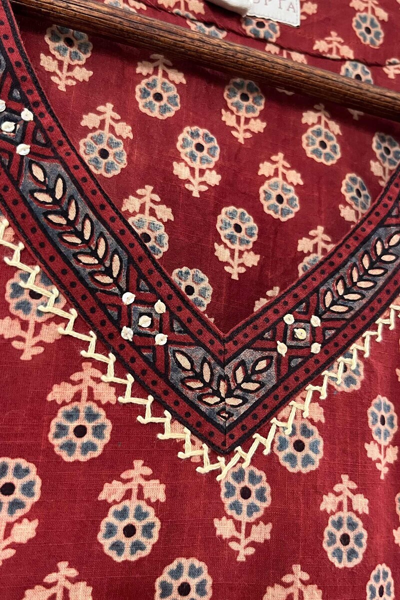 Ajrak Hand Block-Printed Straight Cotton Kurta