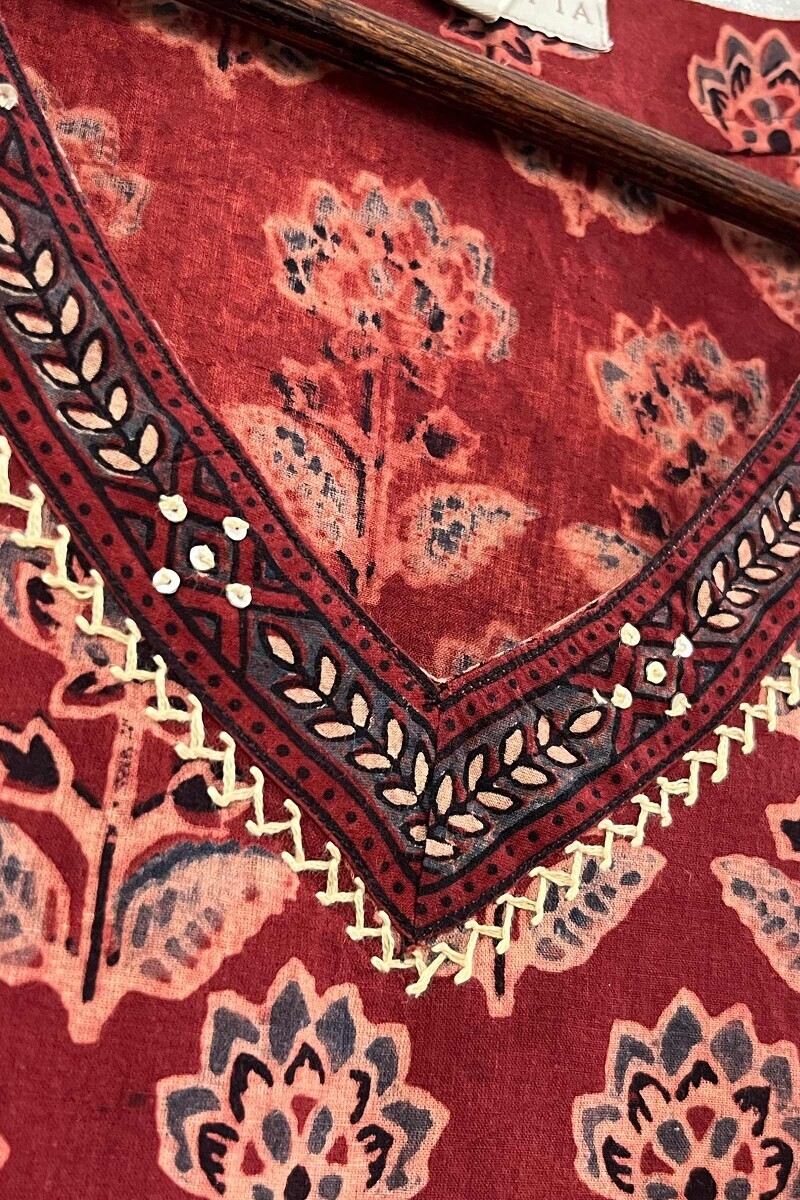 Ajrak Hand Block-Printed Straight Cotton Kurta