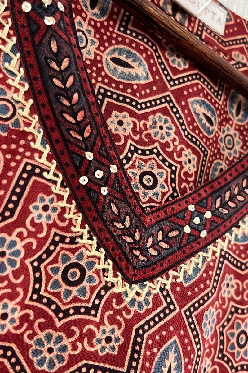 Ajrak Hand Block-Printed Straight Cotton Kurta