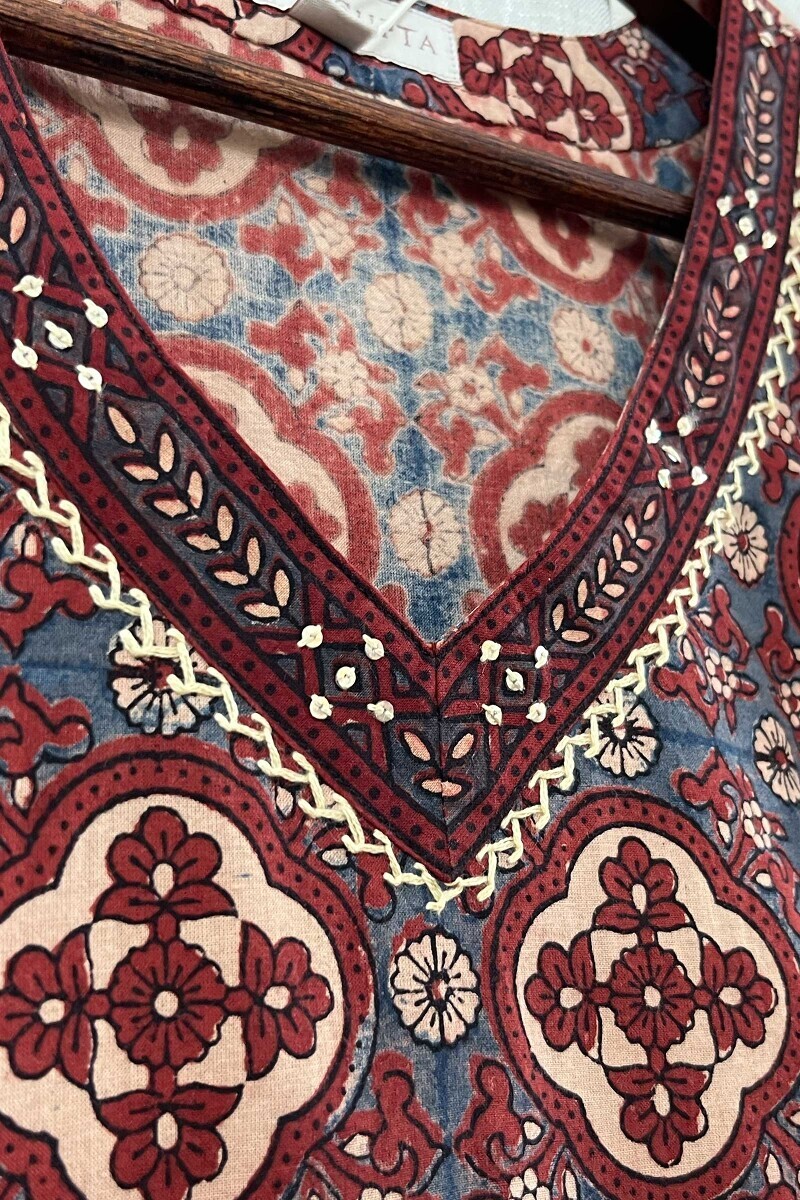 Ajrak Hand Block-Printed Straight Cotton Kurta