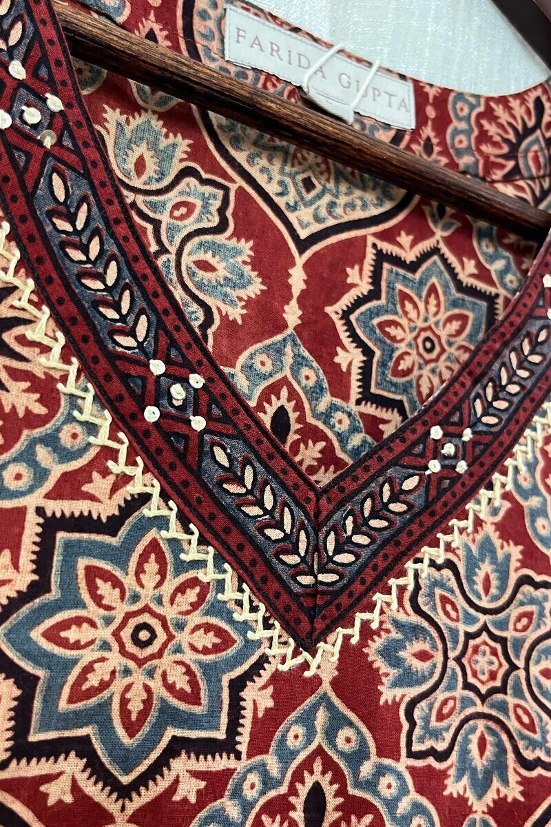 Ajrak Hand Block-Printed Straight Cotton Kurta