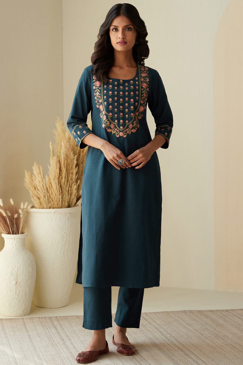 Indigo Handcrafted Straight Cotton Linen Kurta
