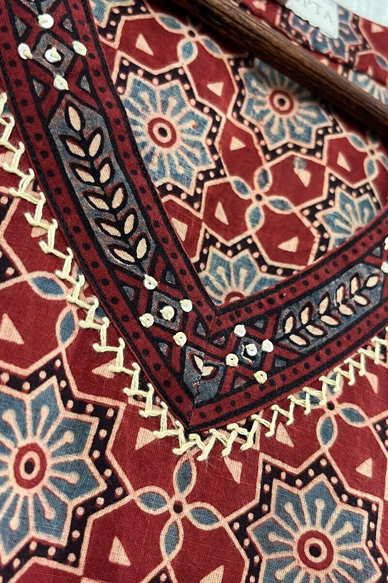 Ajrak Hand Block-Printed Straight Cotton Kurta