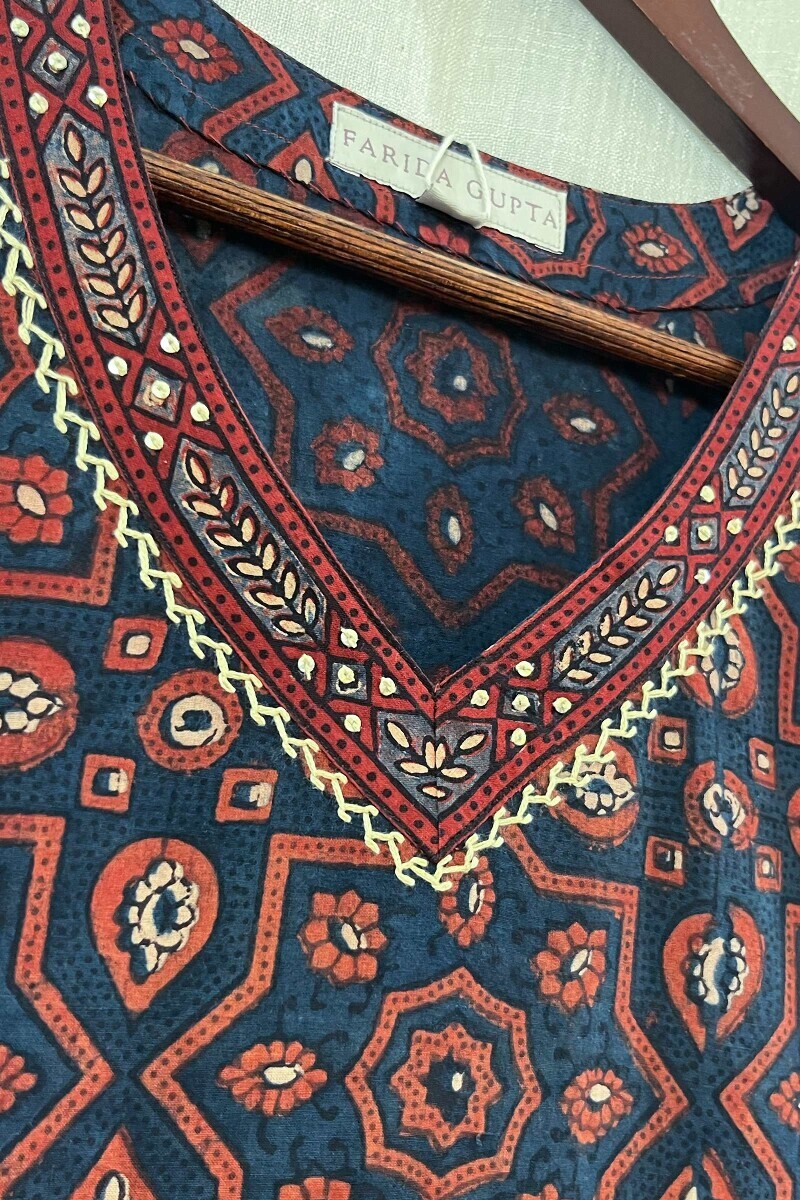 Ajrak Hand Block-Printed Straight Cotton Kurta