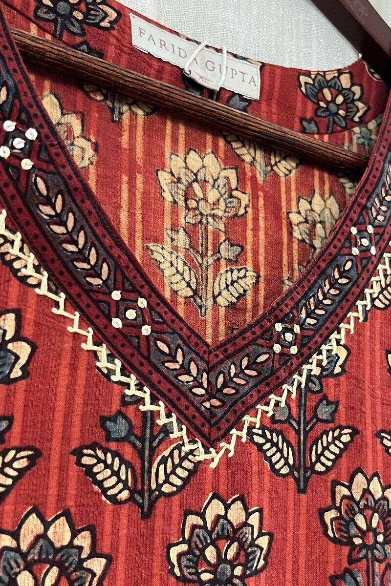 Ajrak Hand Block-Printed Straight Cotton Dobby Kurta