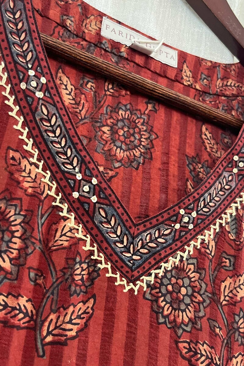 Ajrak Hand Block-Printed Straight Cotton Dobby Kurta
