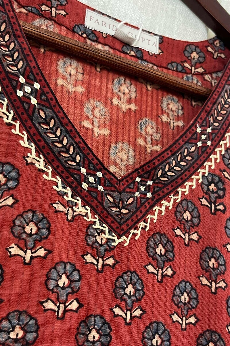 Ajrak Hand Block-Printed Straight Cotton Dobby Kurta
