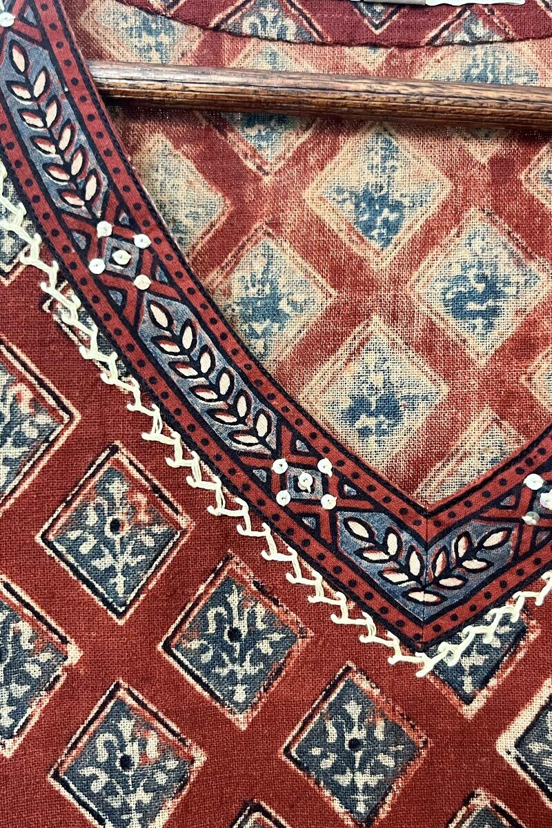 Ajrak Hand Block-Printed Straight Cotton Slub Kurta
