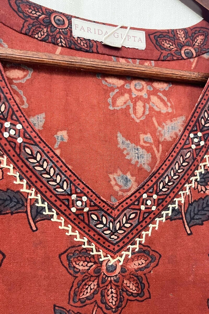 Ajrak Hand Block-Printed Straight Cotton Slub Kurta