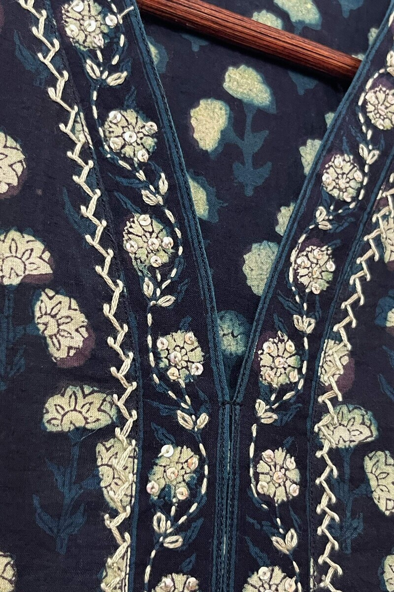 Akola Hand Block-Printed Straight Cotton Kurta