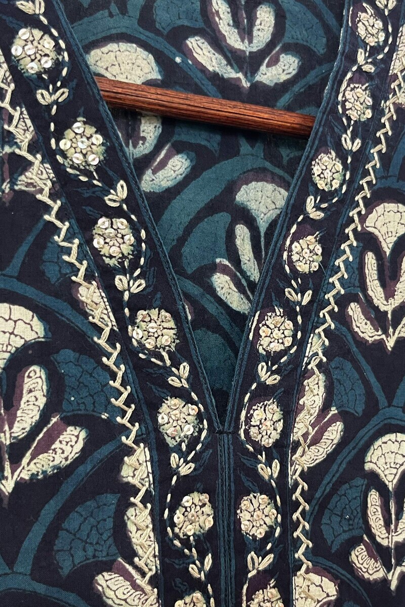 Akola Hand Block-Printed Straight Cotton Kurta