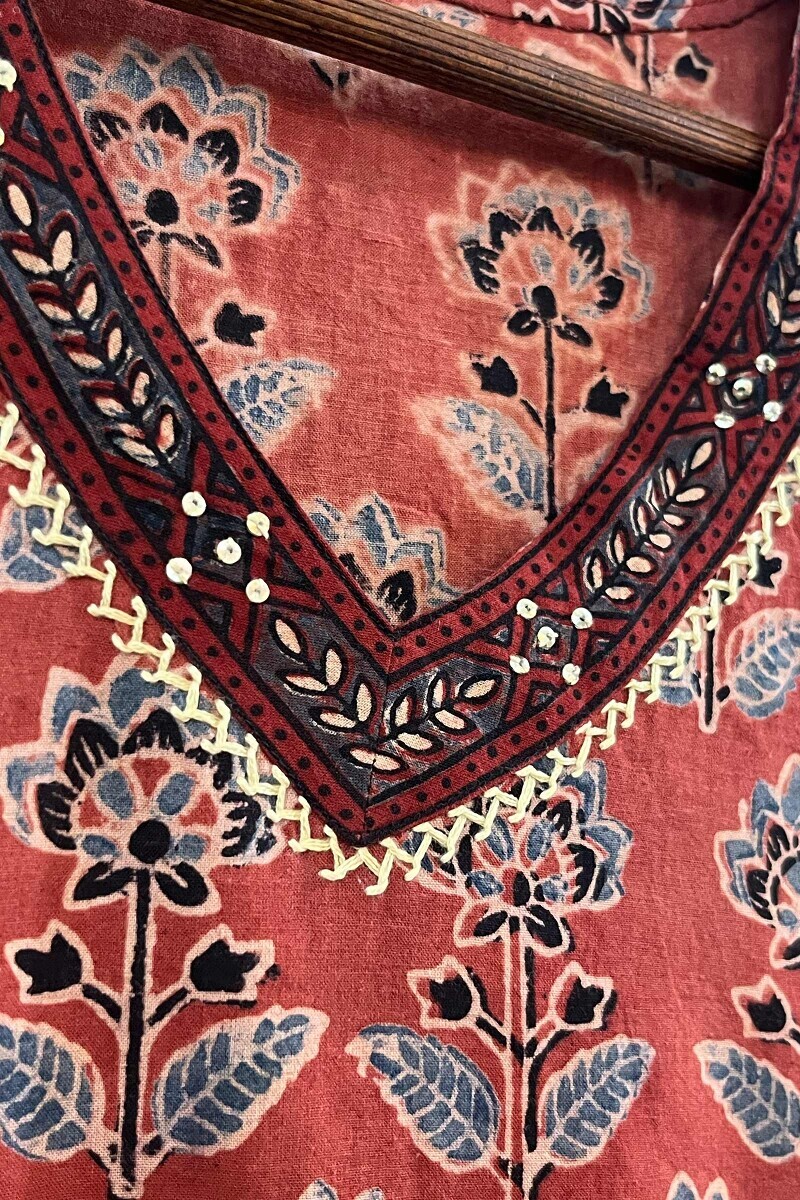Ajrak Hand Block-Printed Straight Cotton Kurta
