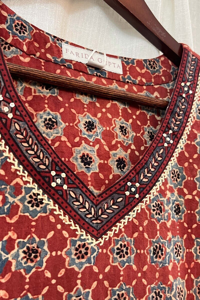 Ajrak Hand Block-Printed Straight Cotton Kurta