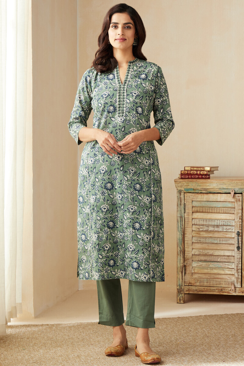 Bagru Hand Block-Printed Straight Cotton Kurta
