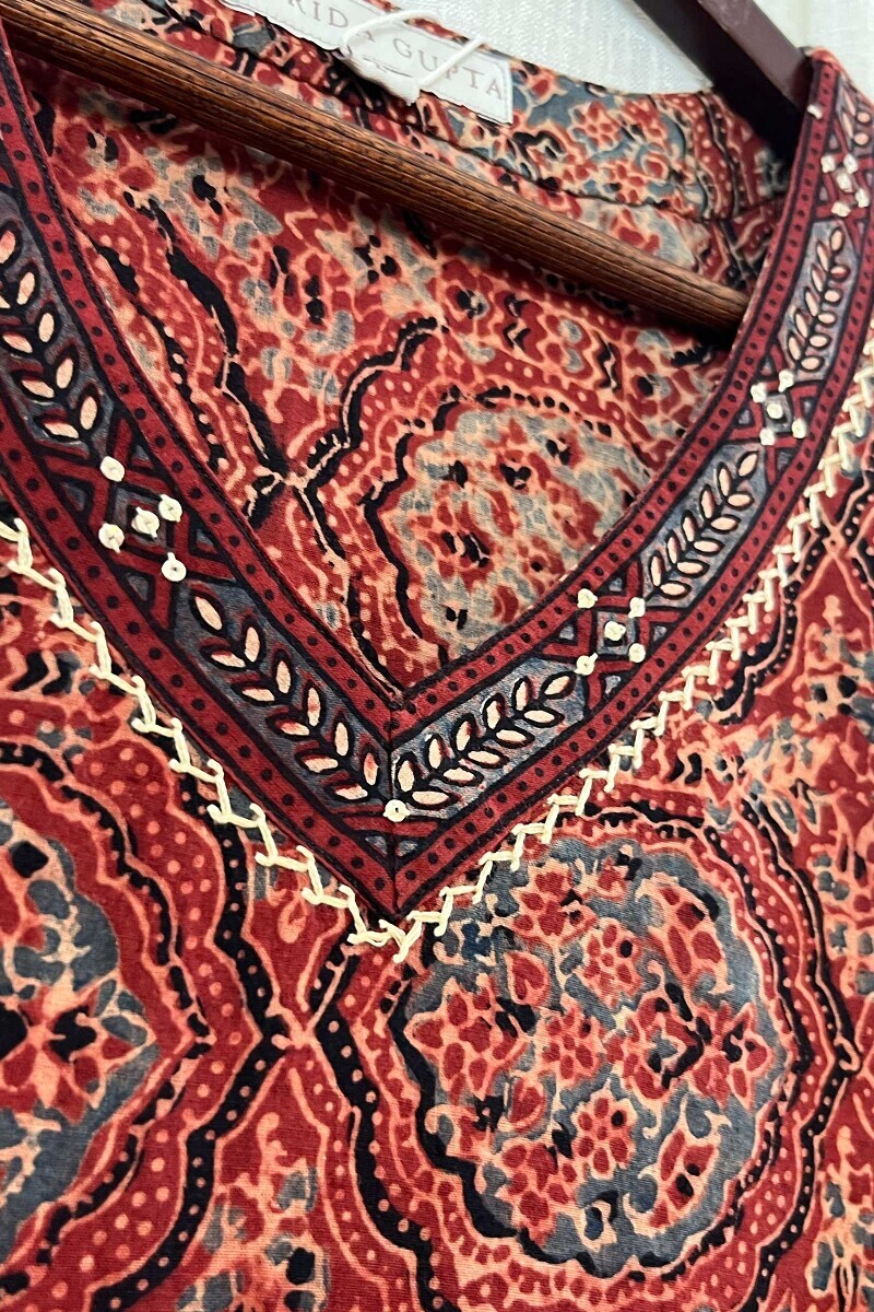 Ajrak Hand Block-Printed Straight Cotton Kurta