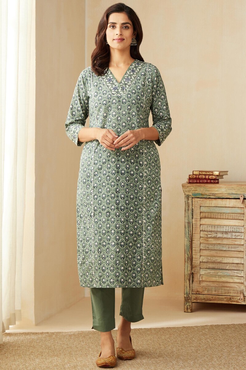 Bagru Hand Block-Printed Straight Cotton Kurta