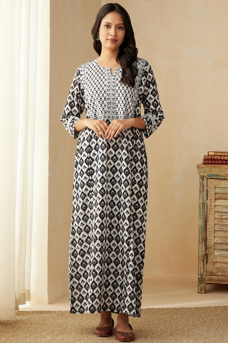 Blue Hand Printed Cotton Kaftan