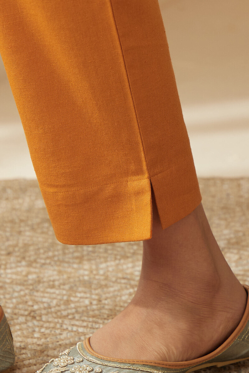 Mustard Handcrafted Cotton Flax Narrow Pants