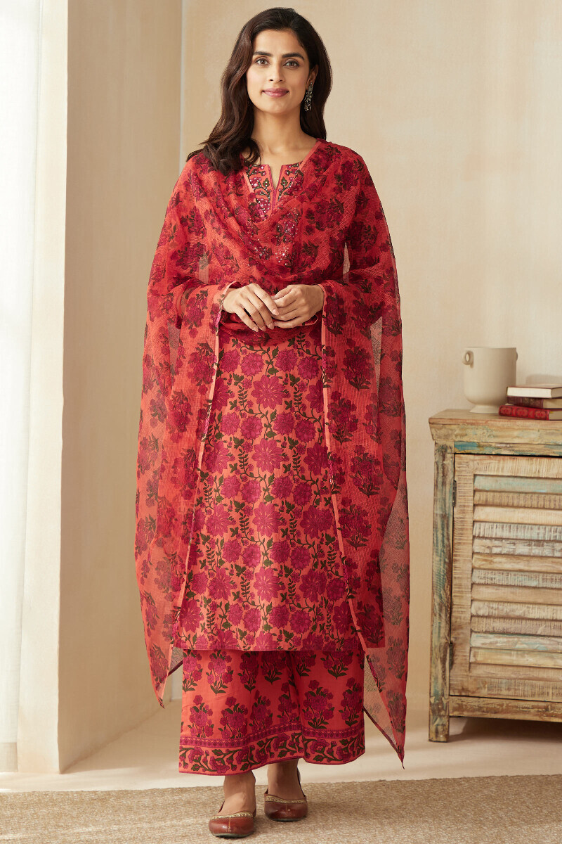 Orange Hand Printed Cotton Farsi