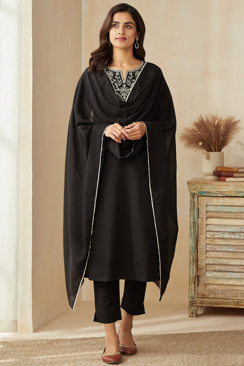 Black Handcrafted Kota Dupatta