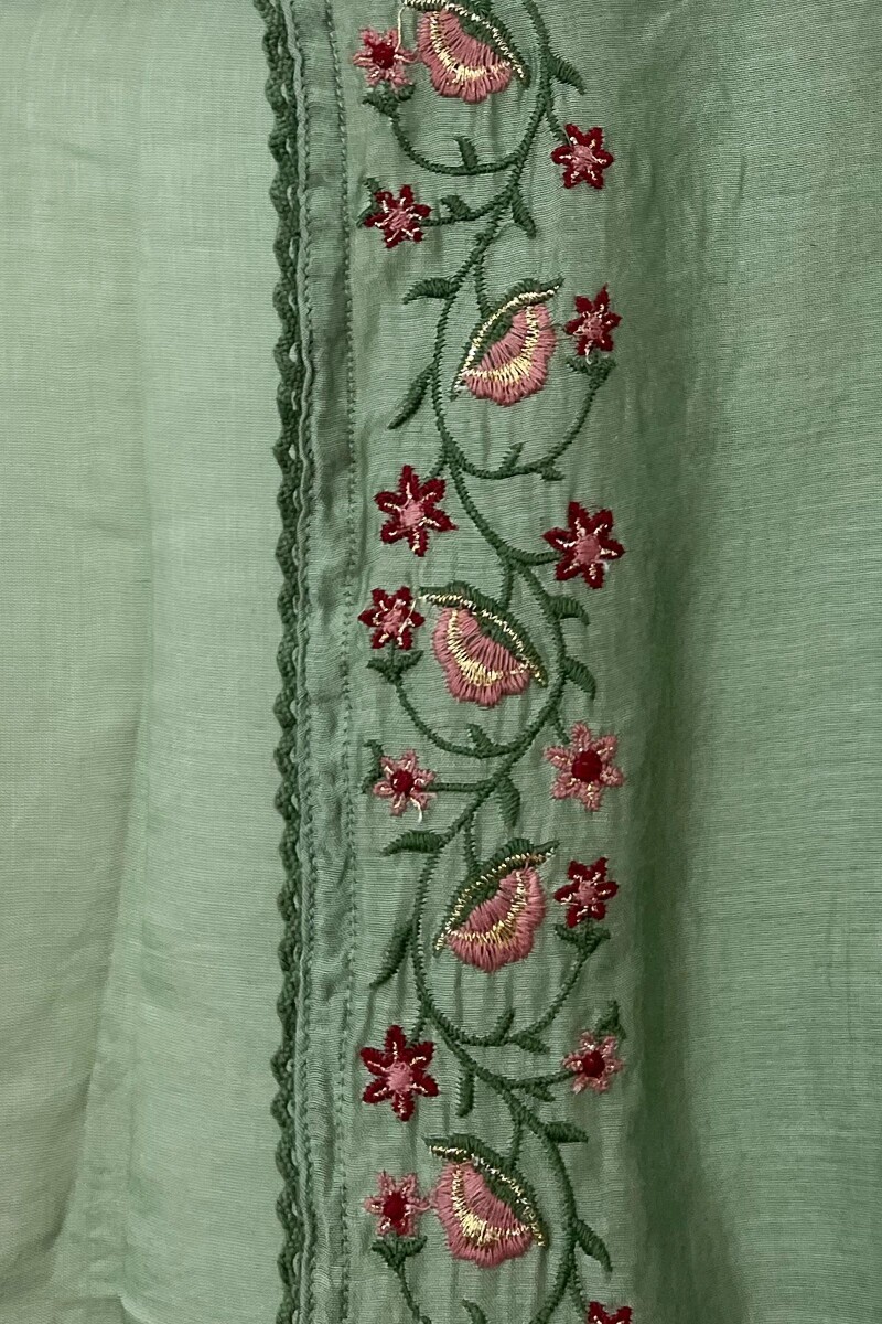 Green Handcrafted Cotton Silk Dupatta
