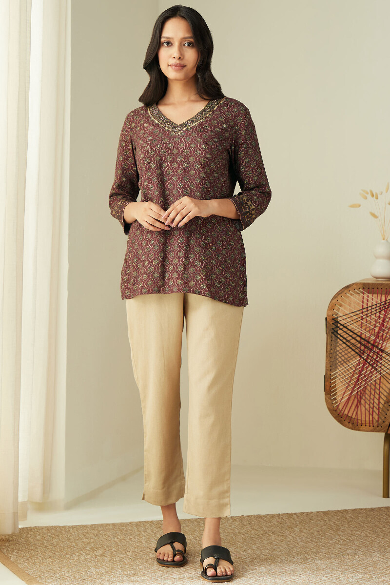 Maroon Printed Viscose Top