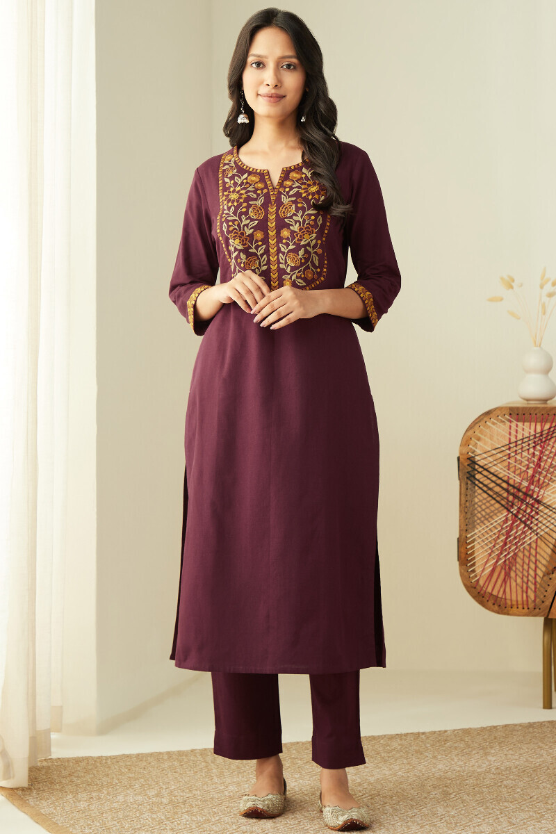 Plum Handcrafted Straight Cotton Flax Kurta