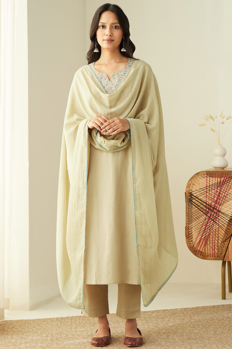 Beige Handcrafted Kota Dupatta