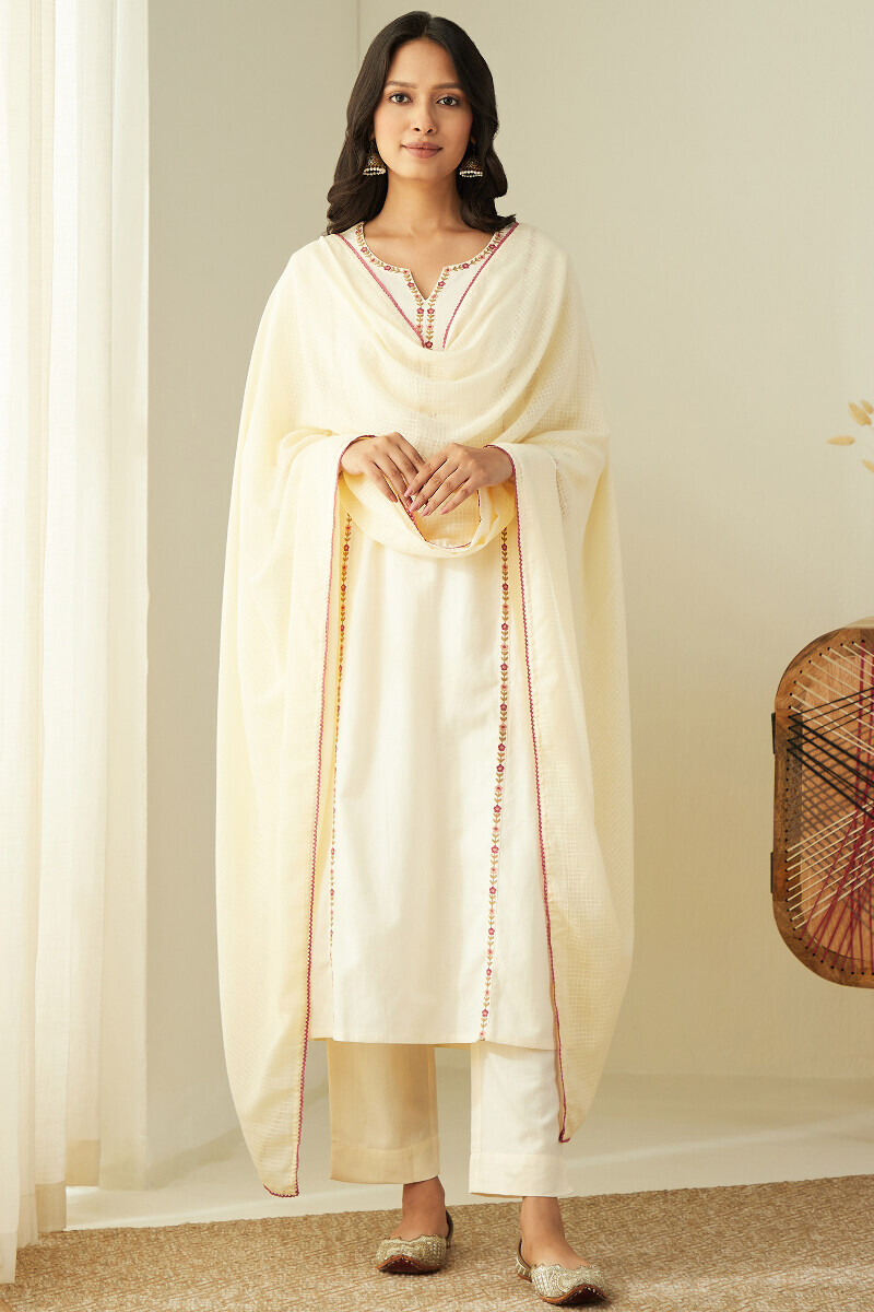 Cream Handcrafted Kota Dupatta