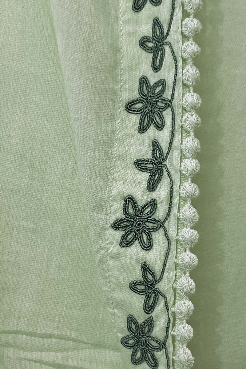 Green Handcrafted Cotton Mul Dupatta