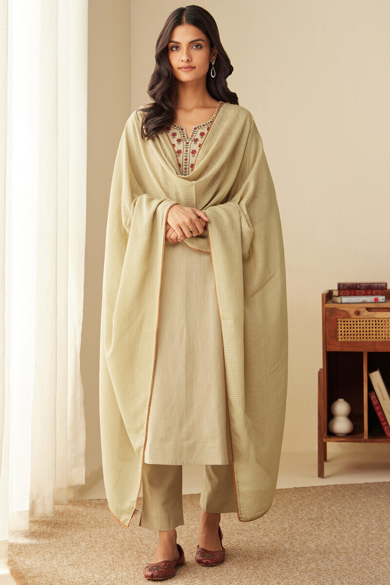 Beige Handcrafted Kota Dupatta