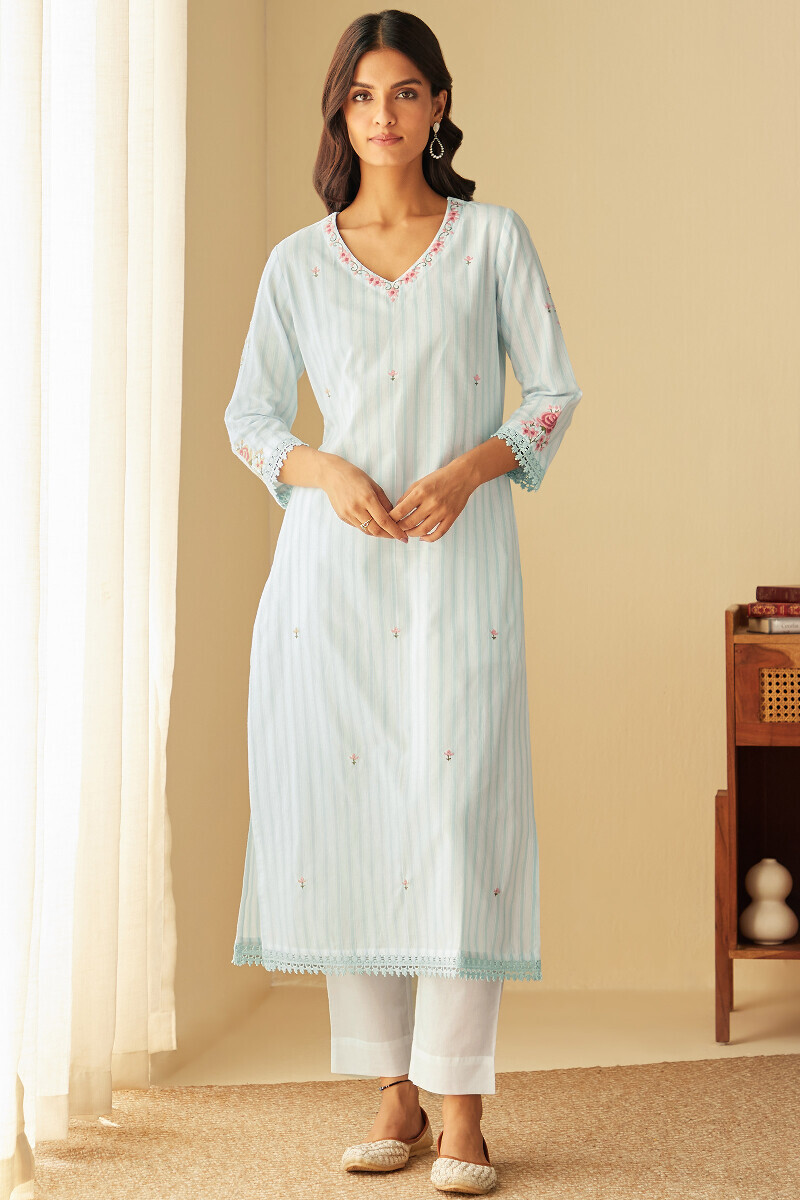 Off-White Handcrafted Straight Cotton Kurta