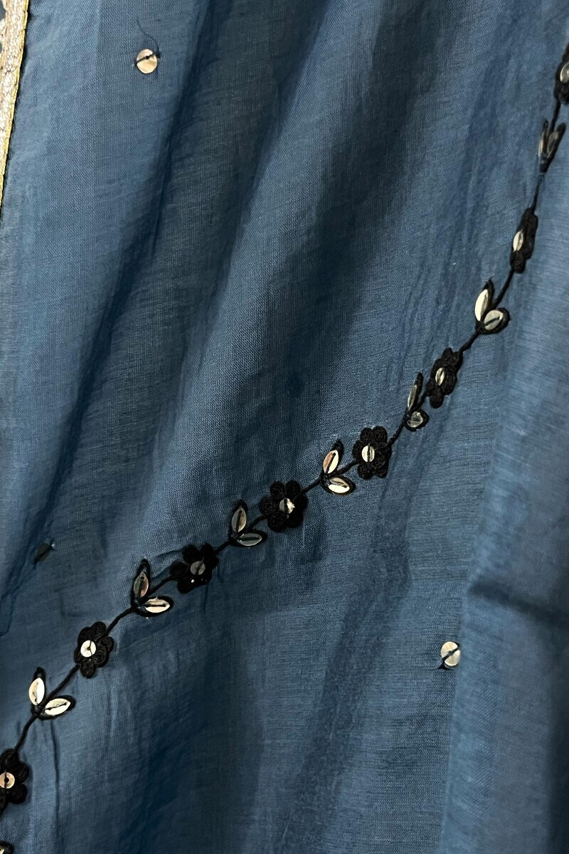 Blue Handcrafted Chanderi Dupatta