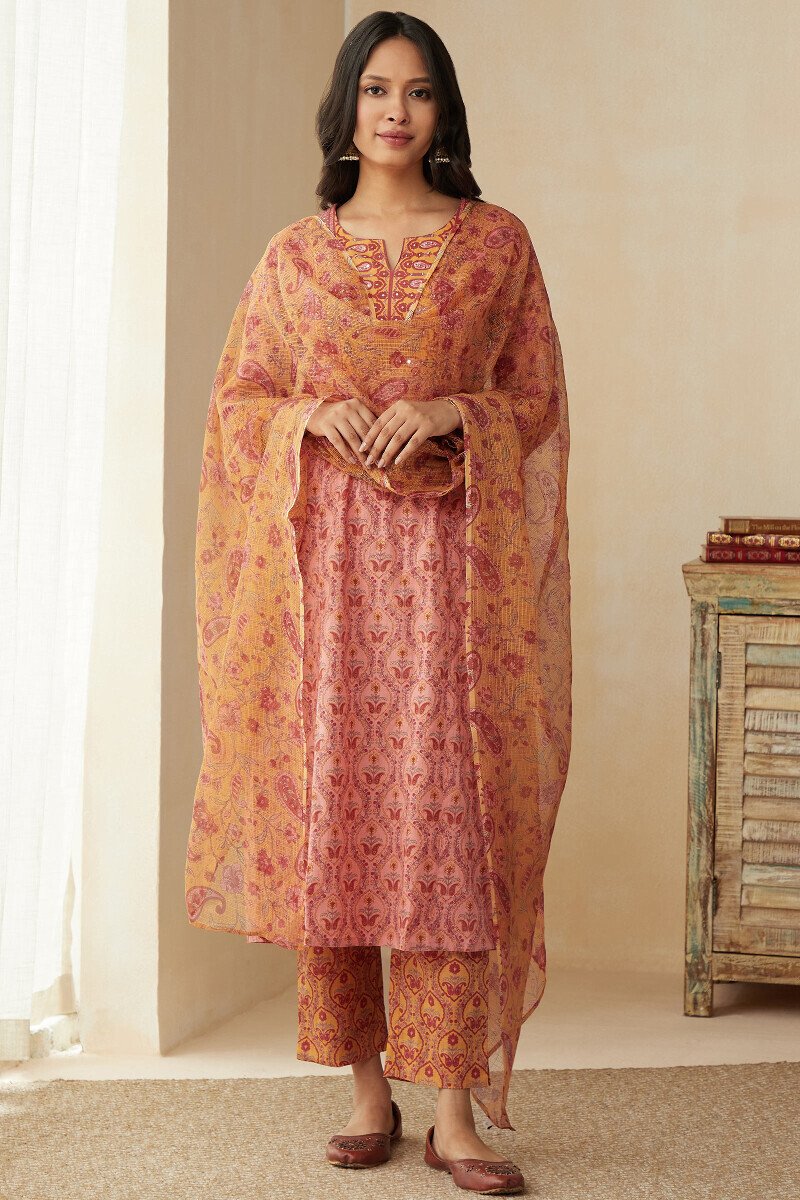 Mustard Hand Printed Kota Dupatta