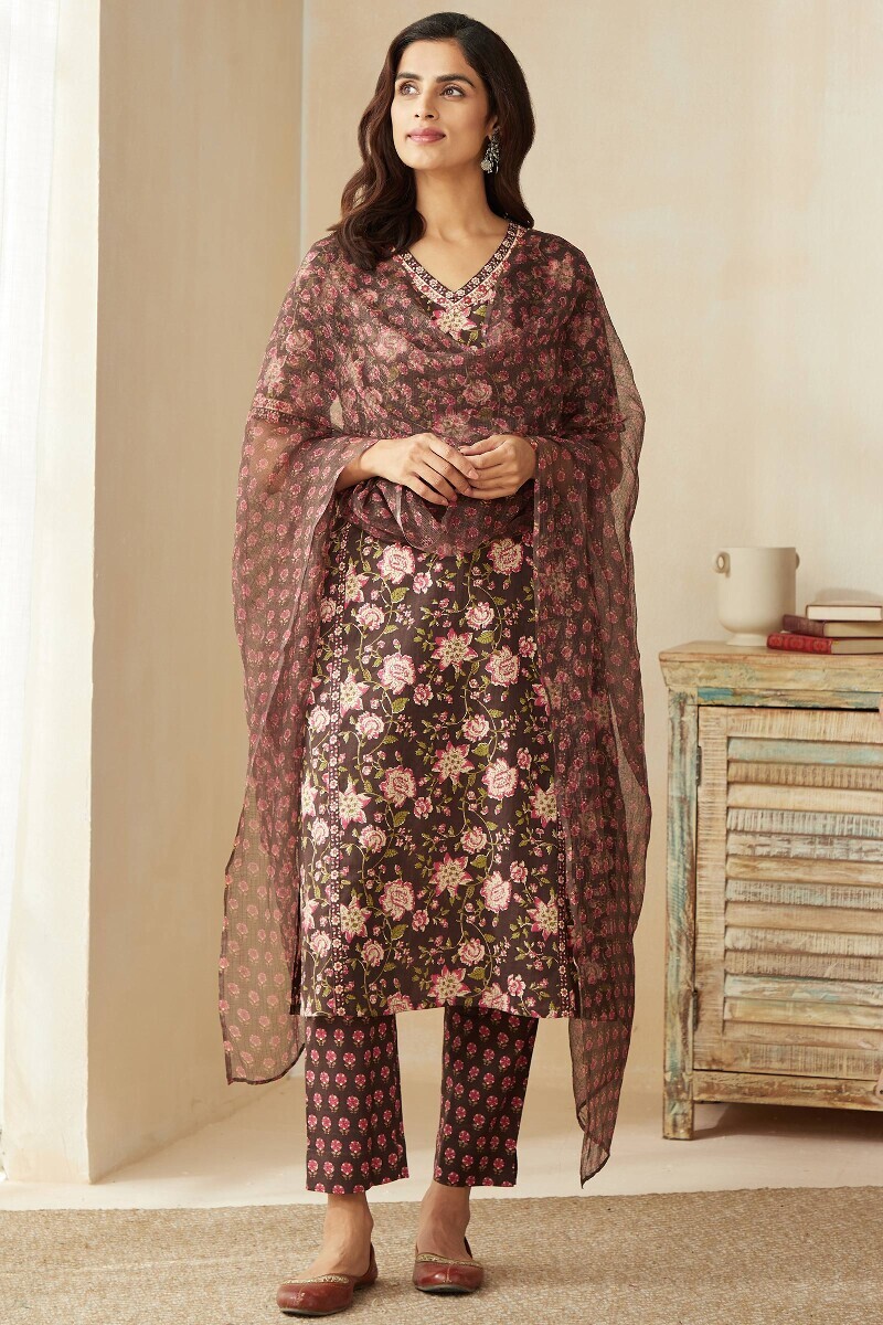 Brown Hand Printed Kota Dupatta