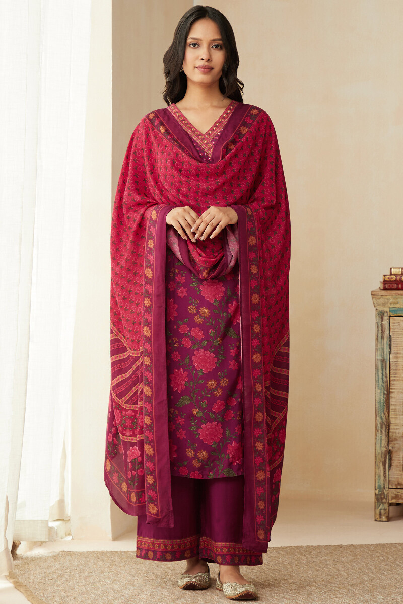 Pink Printed Viscose Dupatta