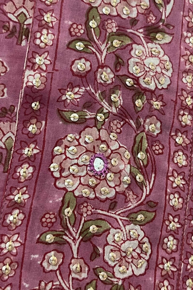 Pink Hand Block-Printed Straight Cotton Kurta