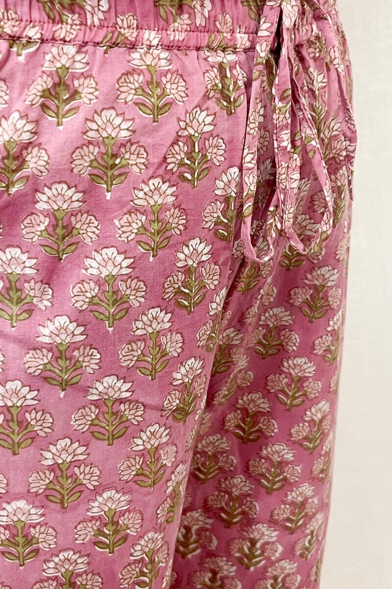 Pink Hand Block-Printed Cotton Izhaar Pants