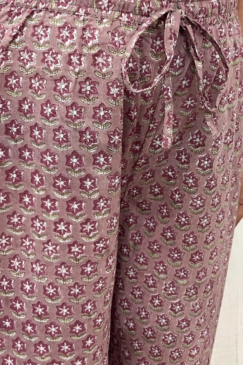 Purple Hand Block-Printed Cotton Izhaar Pants