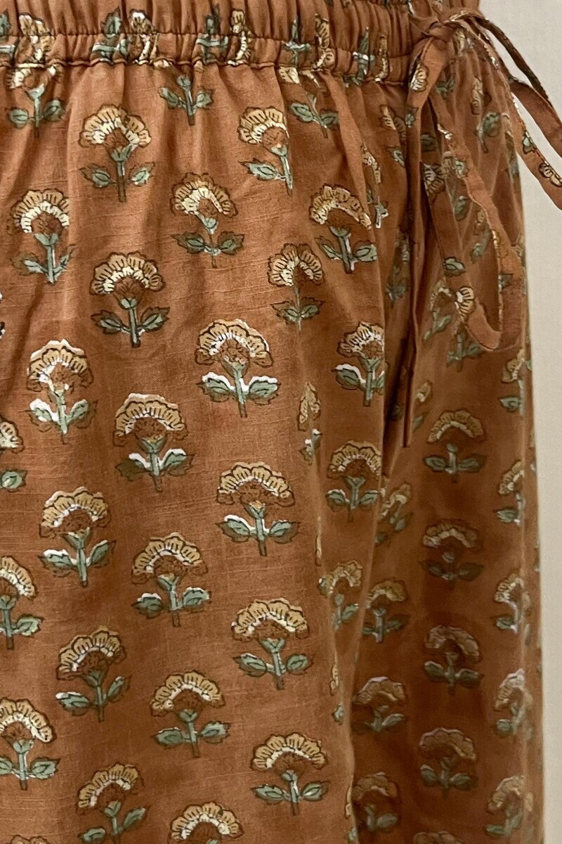 Brown Hand Printed Cotton Izhaar Pants