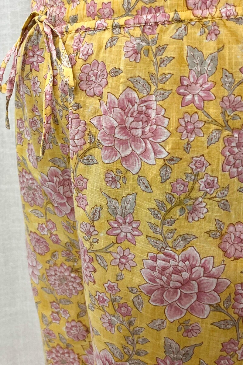 Yellow Hand Block-Printed Cotton Slub Izhaar Pants